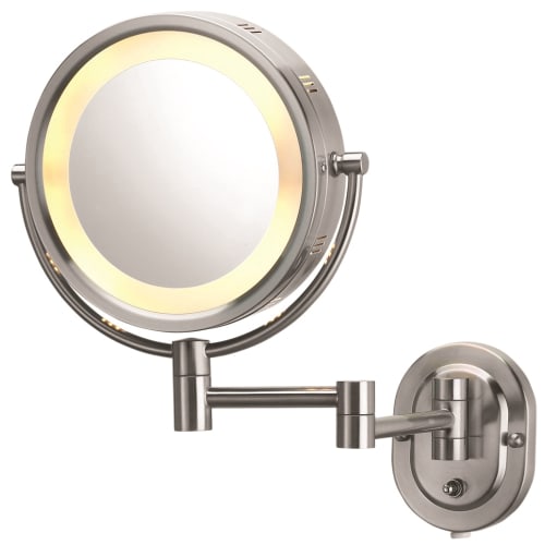 Jerdon® Halo Light® Wall Mirror, Regular/5x Magnification, 8" Diameter, Matte Nickel